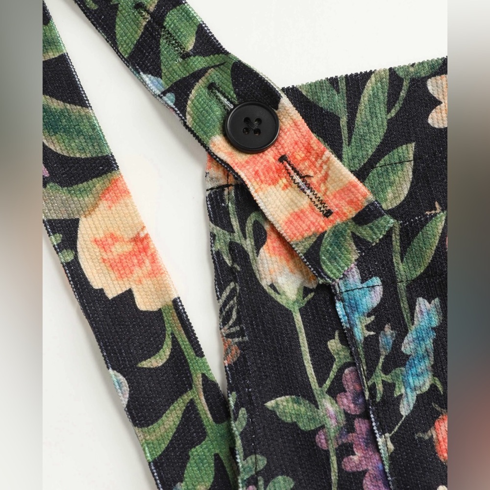 Cider LIGHTWEIGHT CORDUROY FLORAL BUTTON WIDE LEG JUMPSUIT XL SW2-7 - Picture 4 of 14